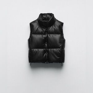 Zara FAUX LEATHER PUFFER VEST